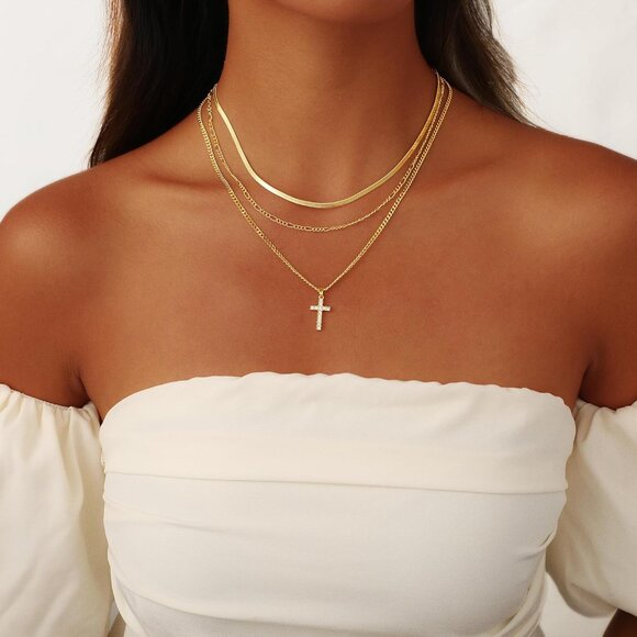 Stackable Gold Pendant Necklaces with Cubic Zirconia - Dainty Faith Jewelry Set - Picture 3 of 8